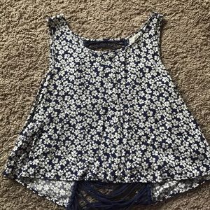 Open Back Blue and White Flower Crop Top